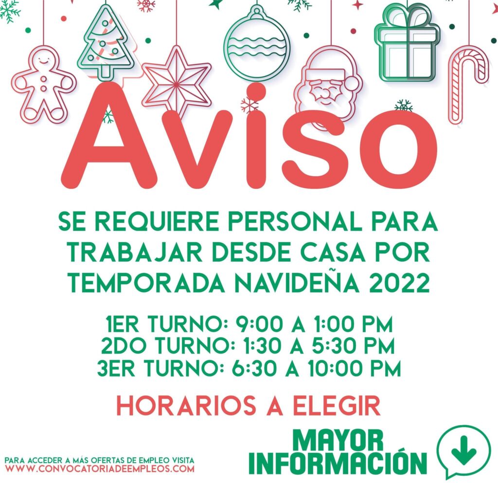AVISO se necesita colaboradores para trabajo desde casa por temporada navideña 2022