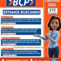 Nueva convocatoria de trabajo Banco de crédito vacantes limitadas