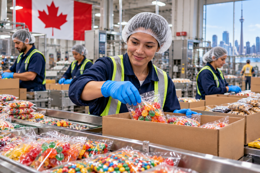 Buscan operarios para empaquetar alimentos y dulces en Canadá