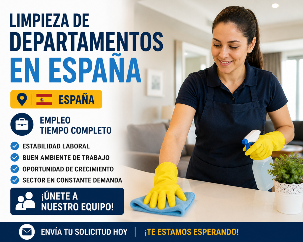 Limpieza de Departamentos en España - Empleo Tiempo Completo