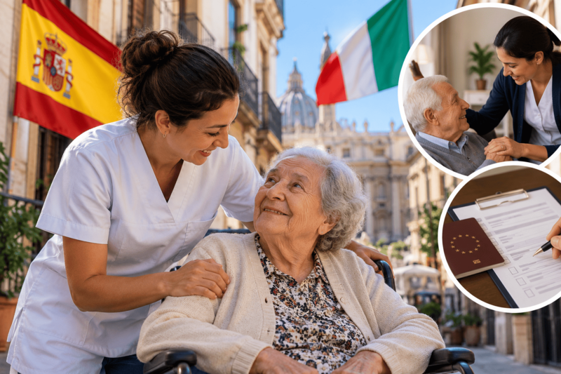 Cuidado de mayores en España e Italia empleo y requisitos