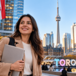 Estudiante sonriente frente a Toronto